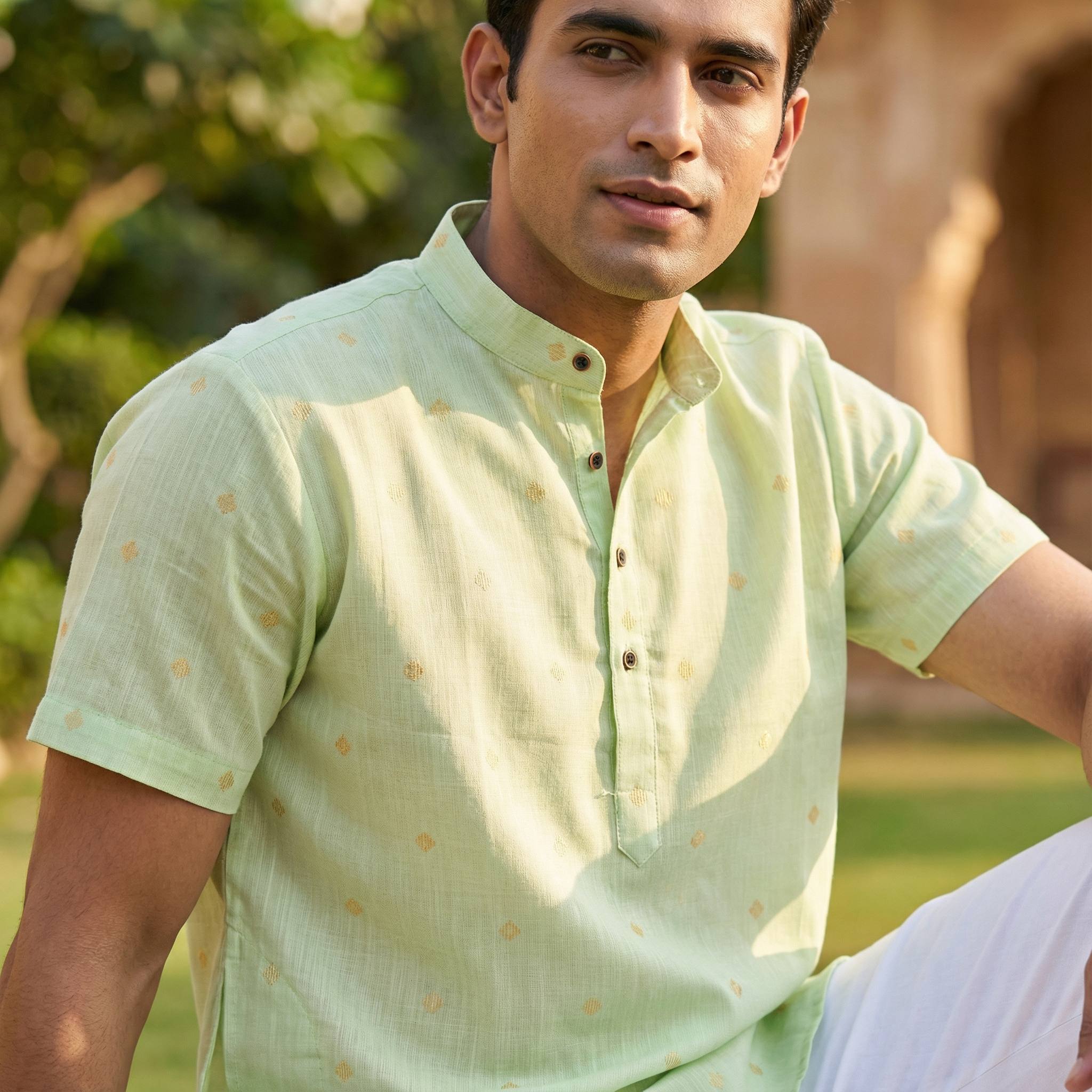 Men's Linen Cotton Half Sleeve Casual Wear Kurta