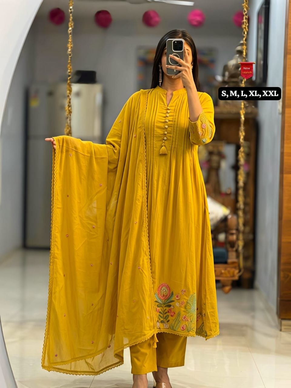 New Chanderi Silk Aline Embriodery Suit Set