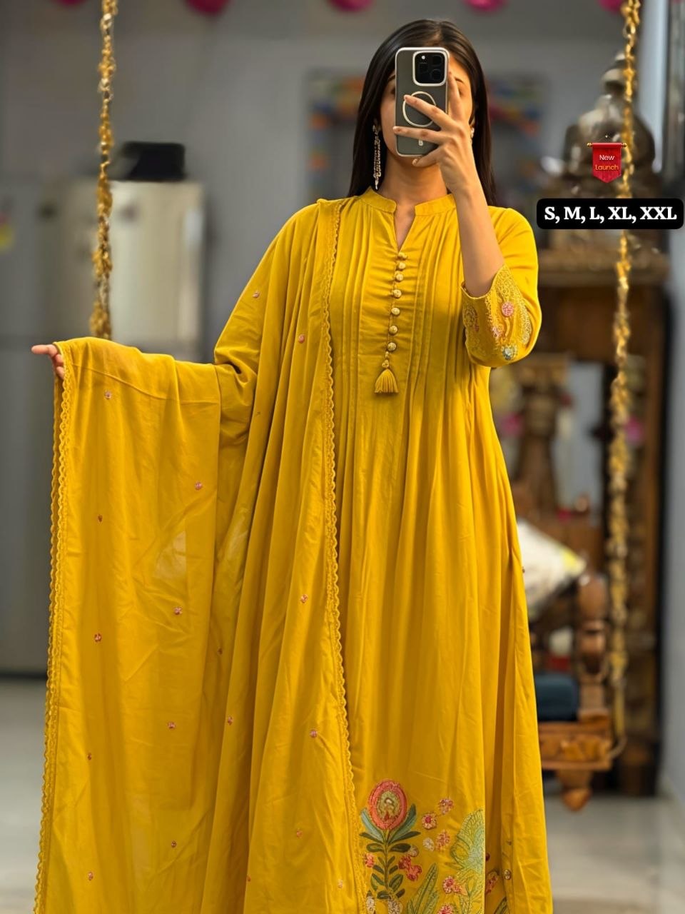 New Chanderi Silk Aline Embriodery Suit Set