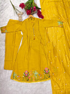 New Chanderi Silk Aline Embriodery Suit Set
