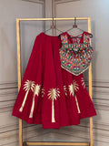 Roman Silk Gota Work Lehenga with Kutchi Blouse Set