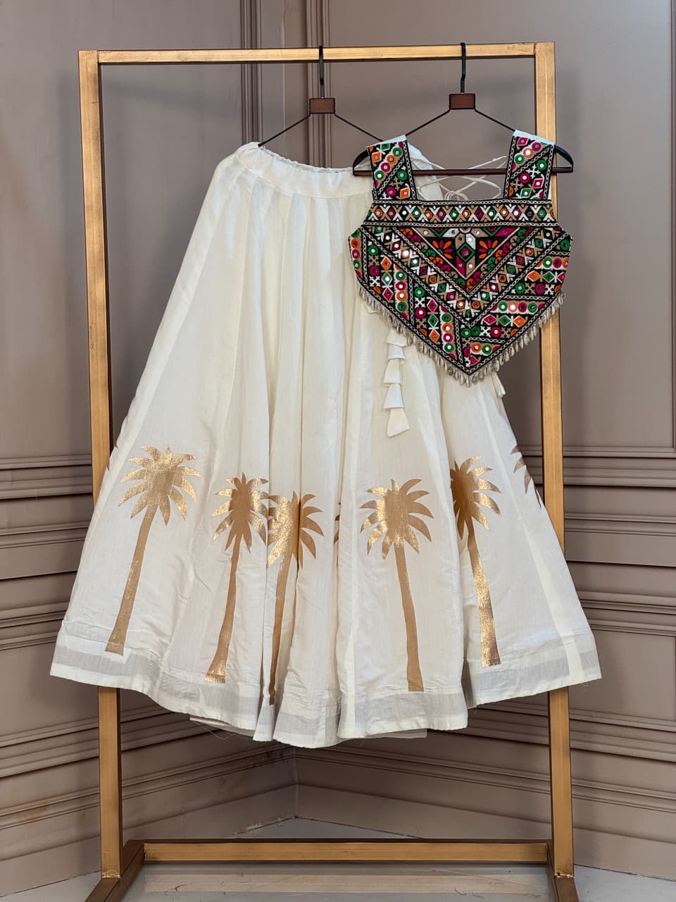 Roman Silk Gota Work Lehenga with Kutchi Blouse Set
