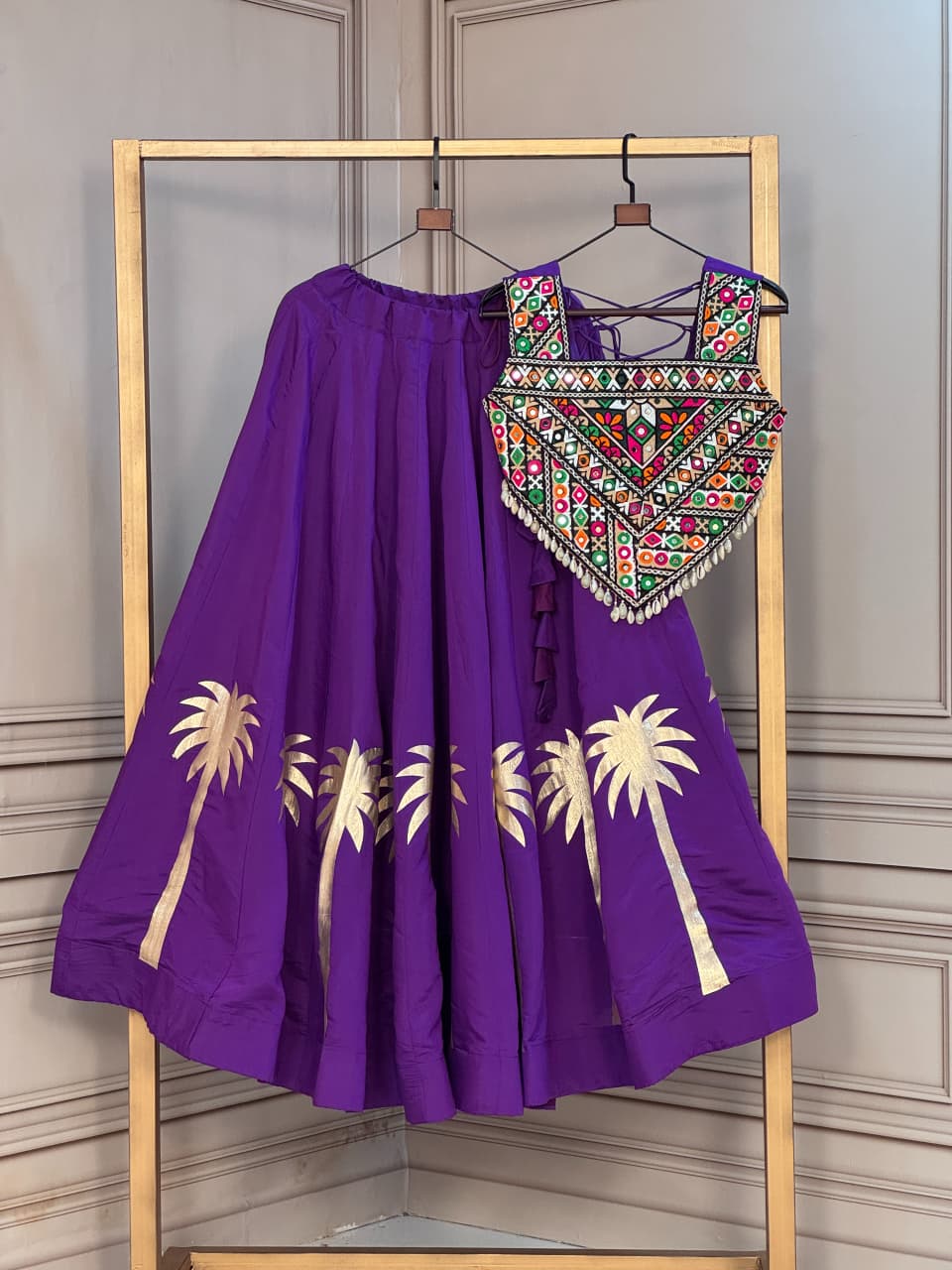 Roman Silk Gota Work Lehenga with Kutchi Blouse Set