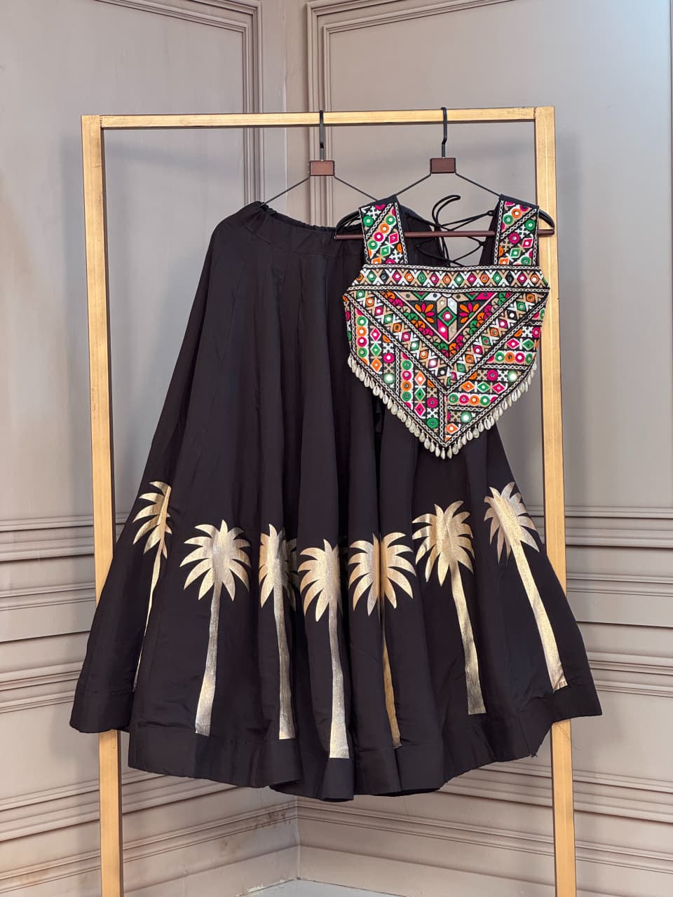 Roman Silk Gota Work Lehenga with Kutchi Blouse Set