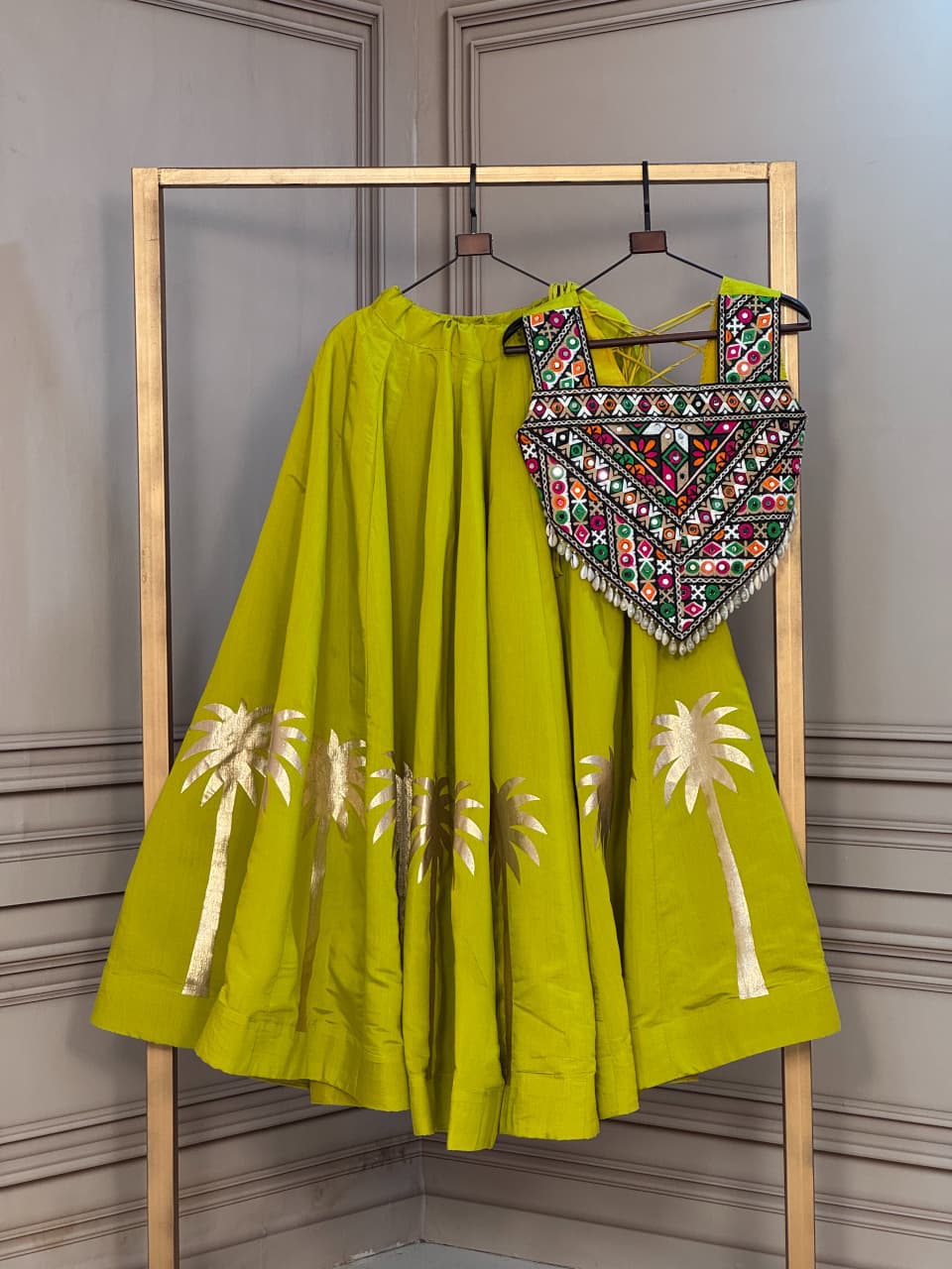 Roman Silk Gota Work Lehenga with Kutchi Blouse Set