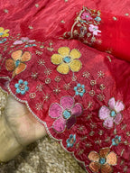 Party Wear Silk Crush Beads Work Saree