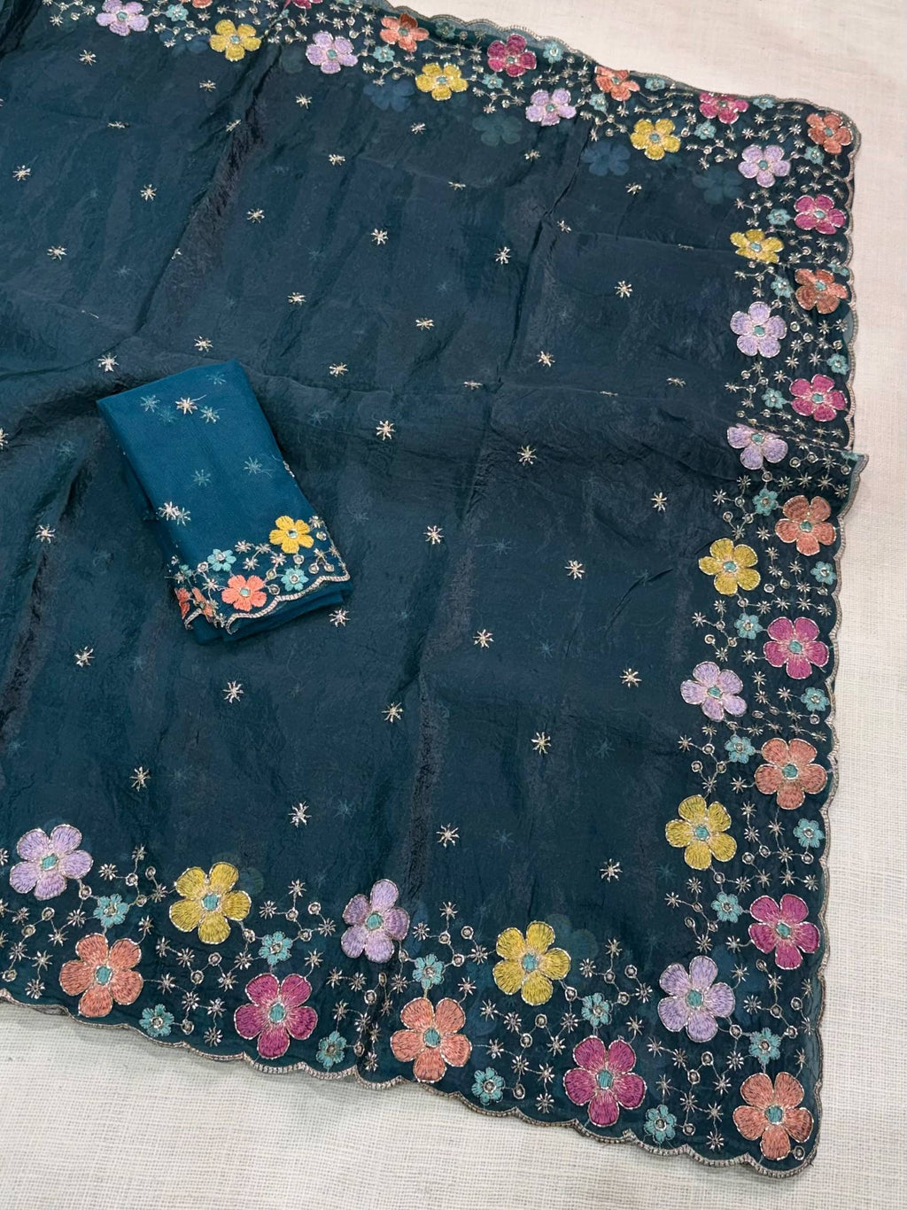 Party Wear Silk Crush Beads Work Saree