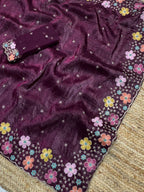 Party Wear Silk Crush Beads Work Saree