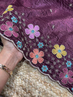 Party Wear Silk Crush Beads Work Saree