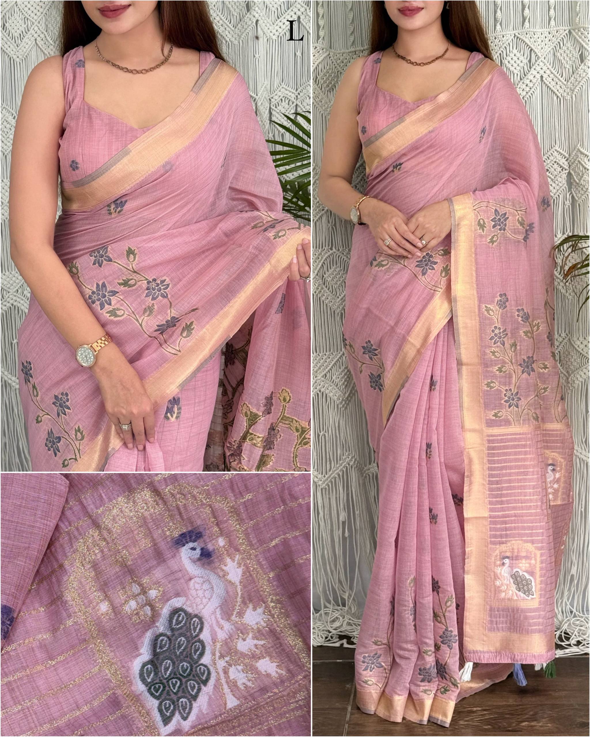 New Linen Cotton Jacquard Weave Saree