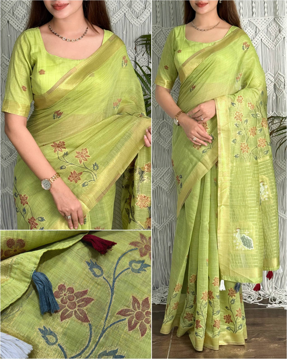 New Linen Cotton Jacquard Weave Saree