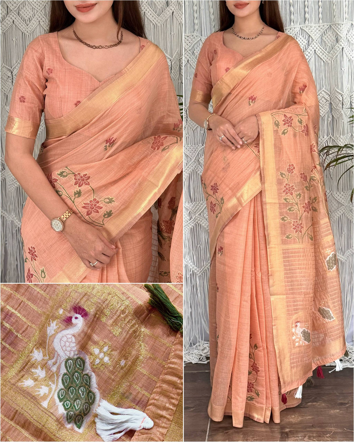 New Linen Cotton Jacquard Weave Saree
