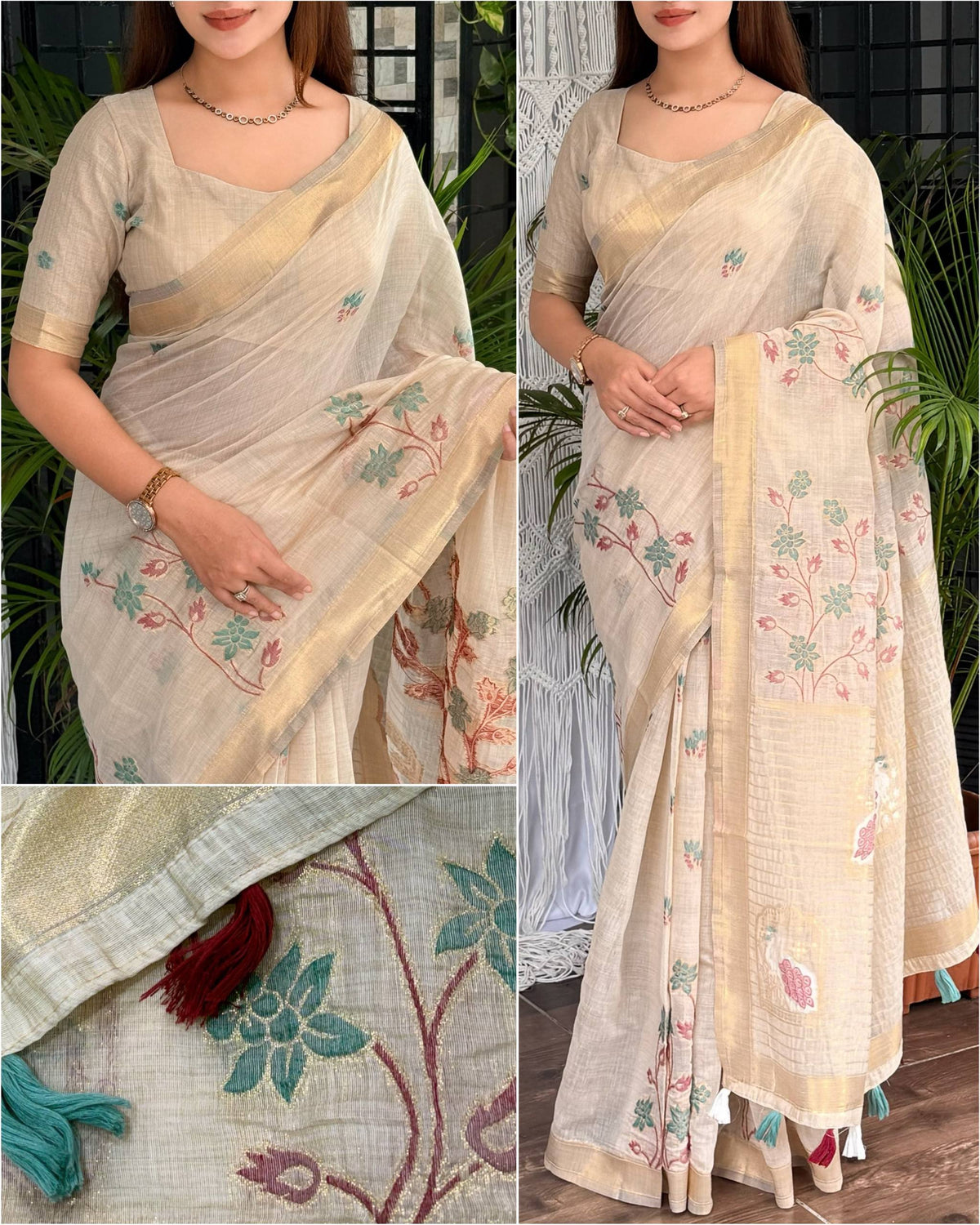New Linen Cotton Jacquard Weave Saree