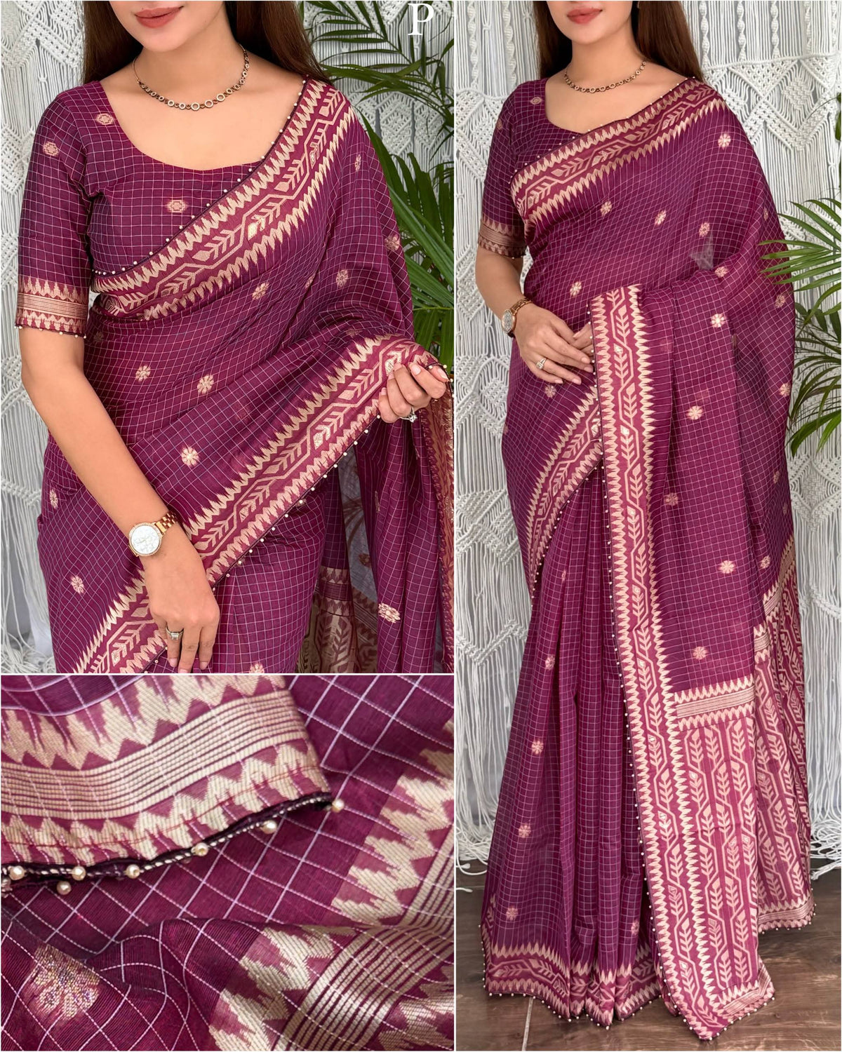 Premium Linen Cotton Jacquard Saree