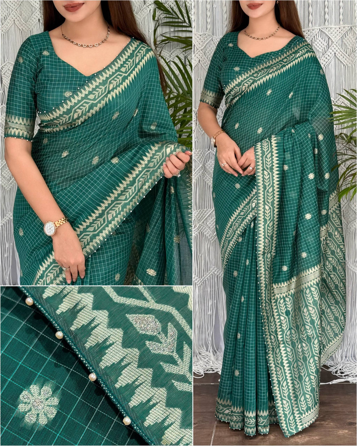 Premium Linen Cotton Jacquard Saree