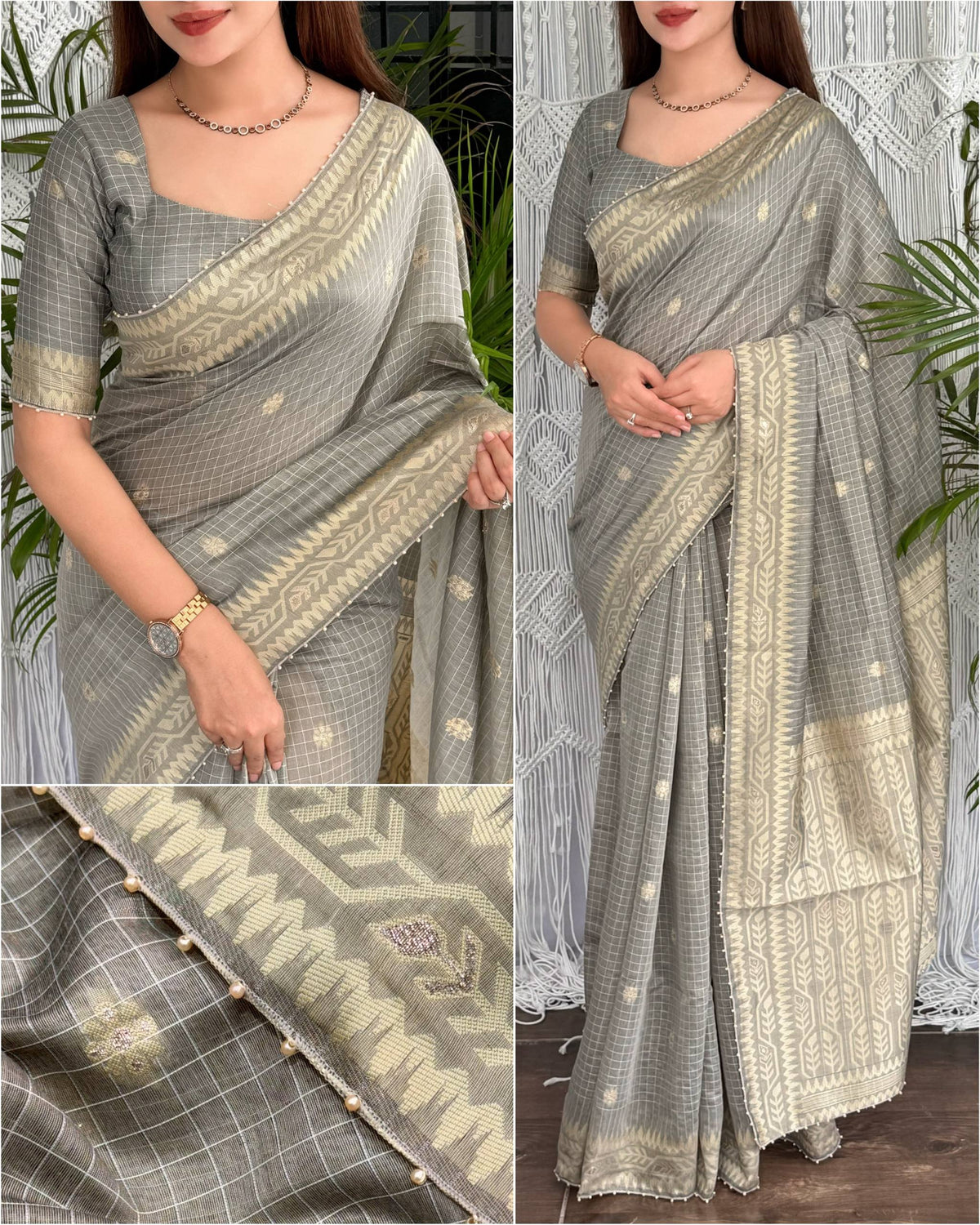Premium Linen Cotton Jacquard Saree