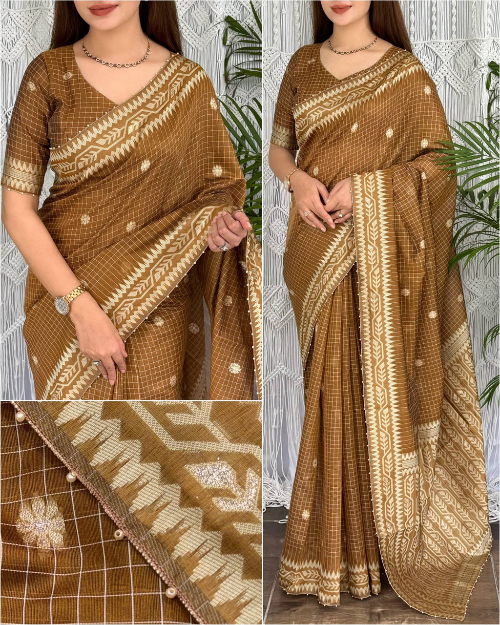 Premium Linen Cotton Jacquard Saree