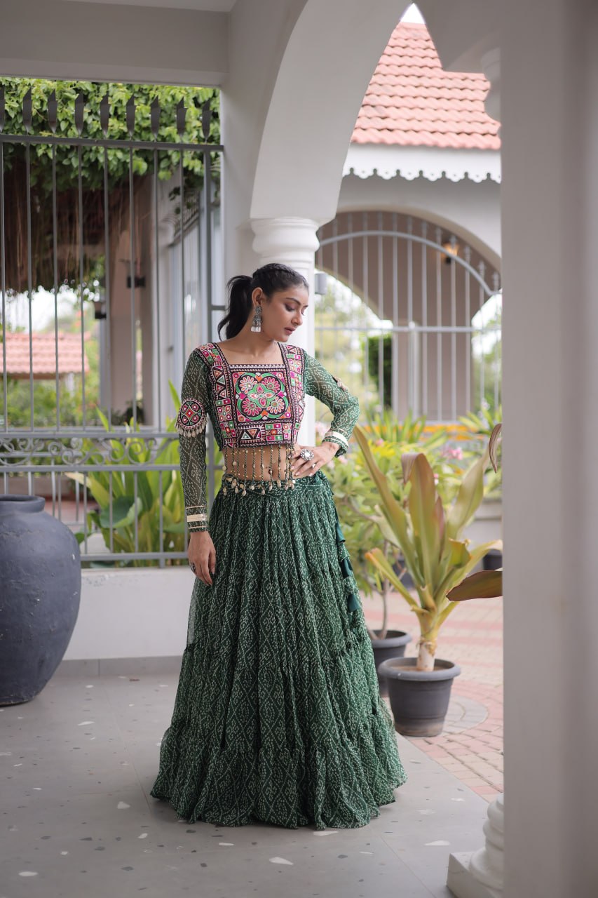 Classic Bandhani Geogrette Lehenga Set With Kutchi Work