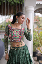 Classic Bandhani Geogrette Lehenga Set With Kutchi Work