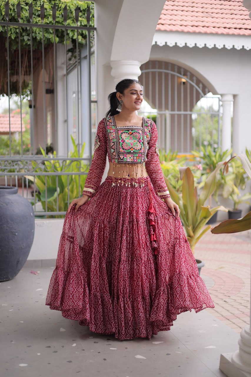 Classic Bandhani Geogrette Lehenga Set With Kutchi Work