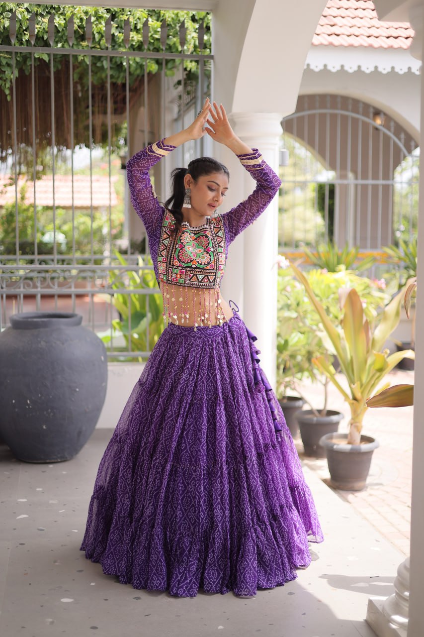 Classic Bandhani Geogrette Lehenga Set With Kutchi Work