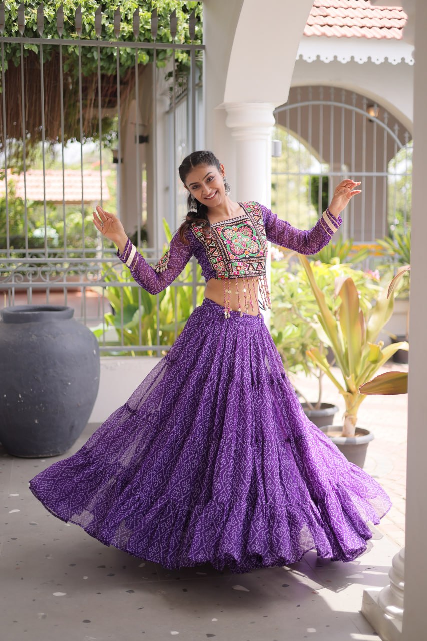 Classic Bandhani Geogrette Lehenga Set With Kutchi Work
