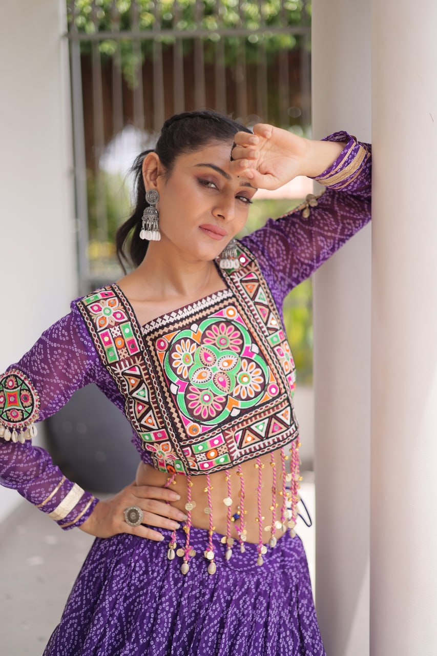 Classic Bandhani Geogrette Lehenga Set With Kutchi Work