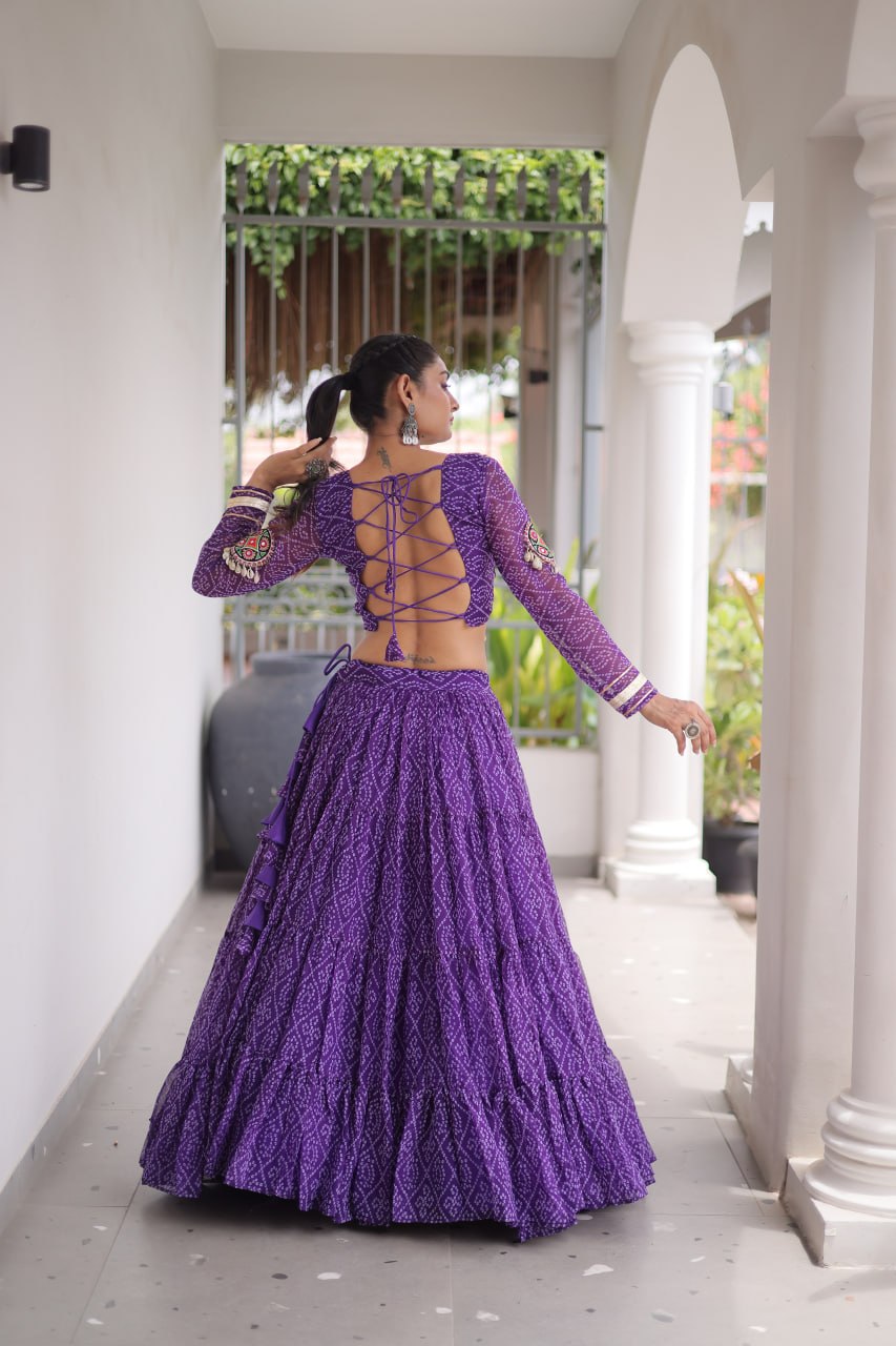 Classic Bandhani Geogrette Lehenga Set With Kutchi Work