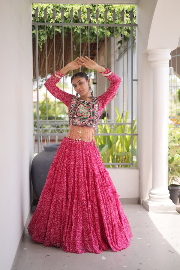 Classic Bandhani Geogrette Lehenga Set With Kutchi Work