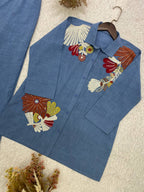 Blue Cotton Denim Embriodery Designer Co-ord Set