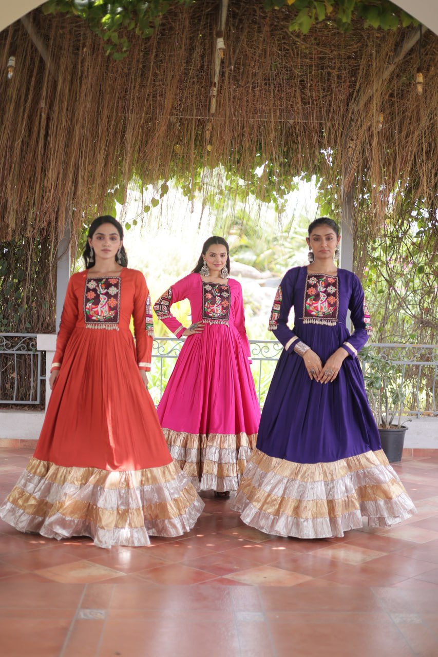 New Rayon Kutchi Gamthi Work Navratri Gown