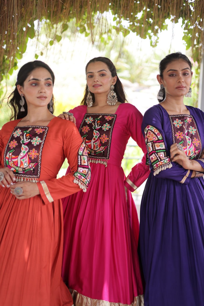 New Rayon Kutchi Gamthi Work Navratri Gown