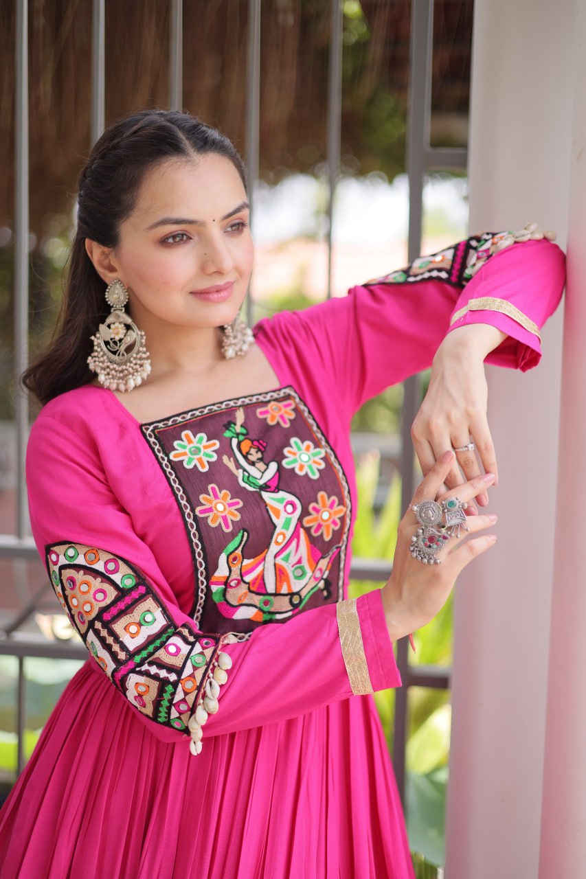 New Rayon Kutchi Gamthi Work Navratri Gown