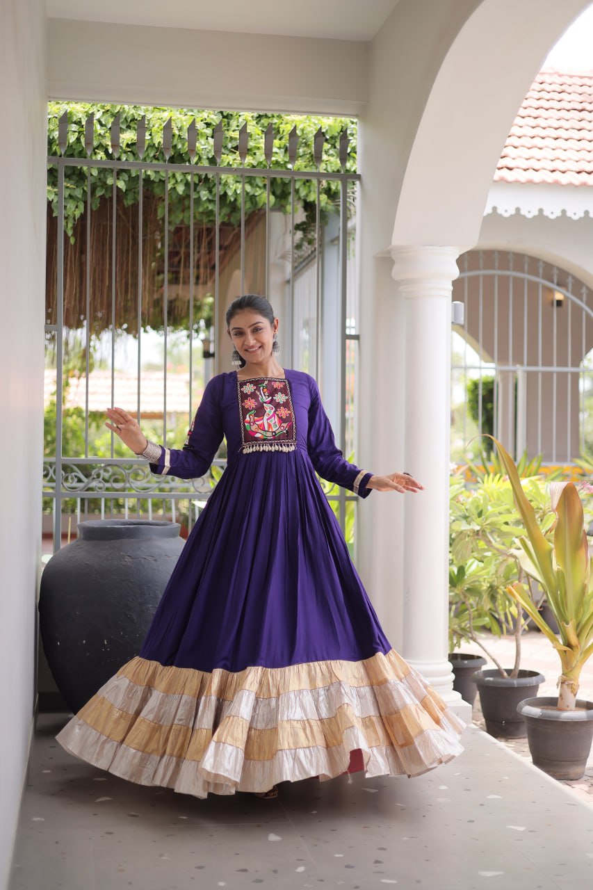 New Rayon Kutchi Gamthi Work Navratri Gown