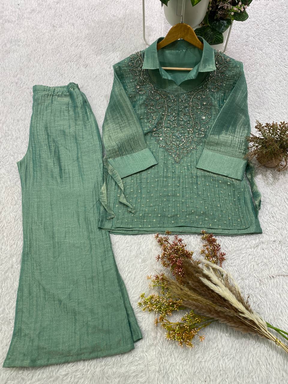 Trendy Salsa Silk Handwork Co-ord Set