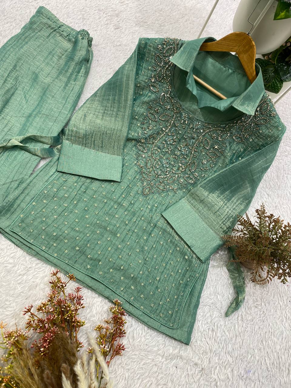 Trendy Salsa Silk Handwork Co-ord Set