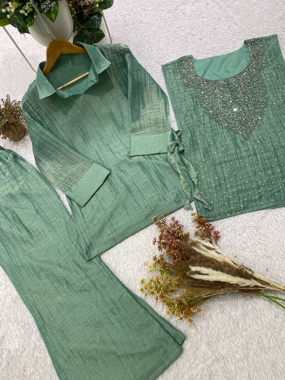 Trendy Salsa Silk Handwork Co-ord Set