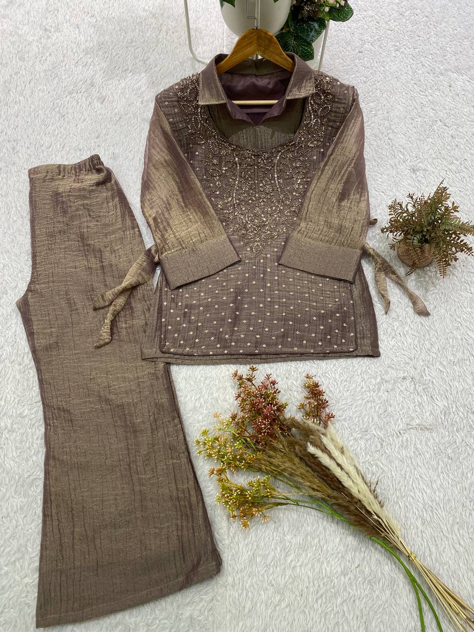 Trendy Salsa Silk Handwork Co-ord Set