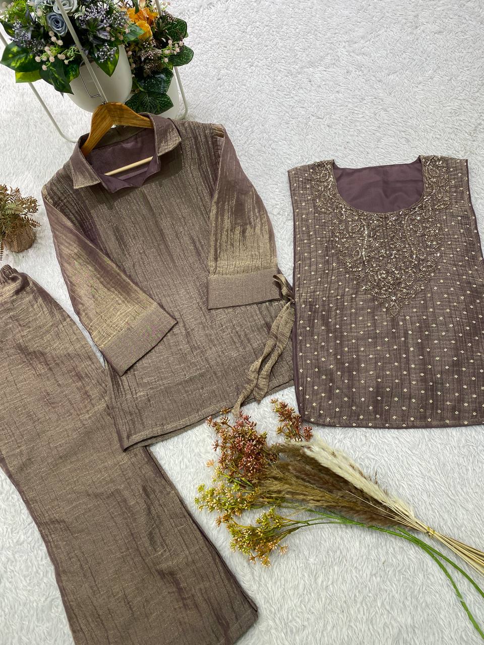 Trendy Salsa Silk Handwork Co-ord Set