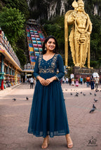 Party Wear Geogrette Embriodery Gown