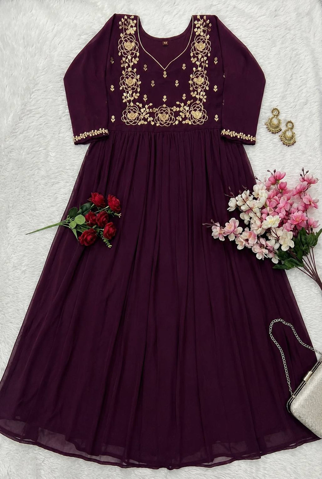 Party Wear Geogrette Embriodery Gown
