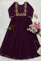 Party Wear Geogrette Embriodery Gown
