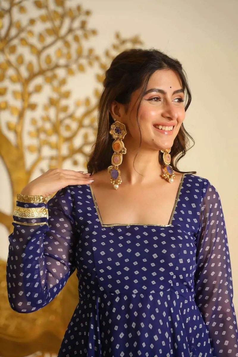 Classic Bandhani Print Geogrette Anarkali Suit Set