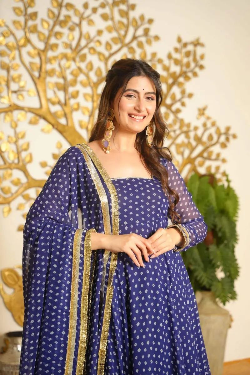 Classic Bandhani Print Geogrette Anarkali Suit Set
