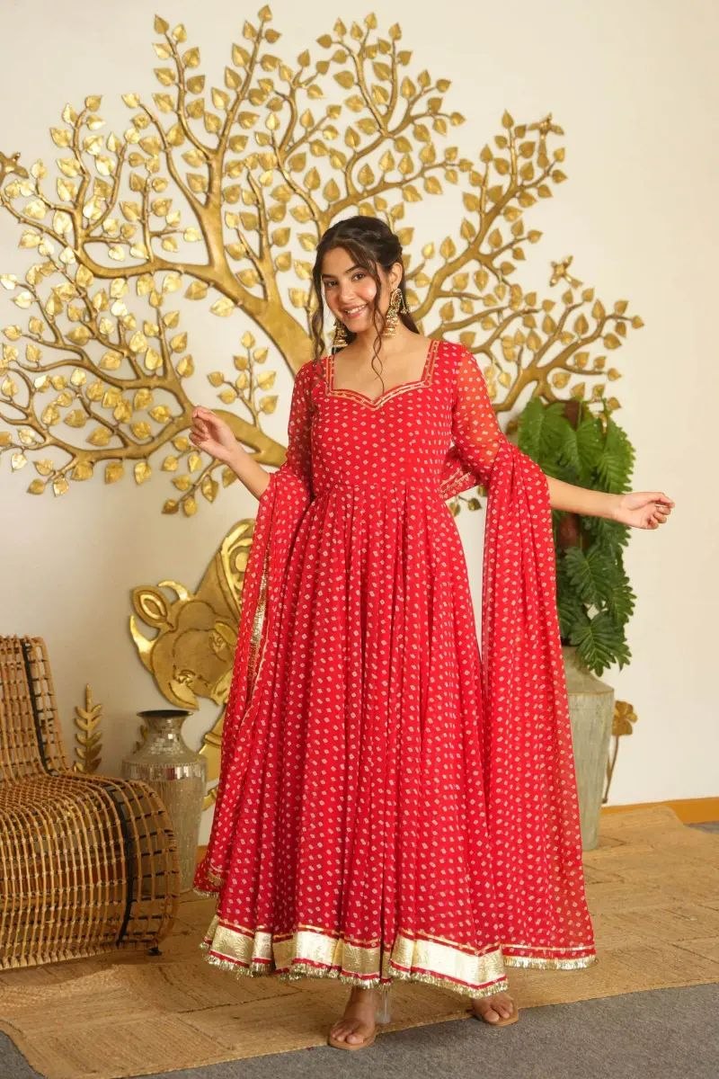 Classic Bandhani Print Geogrette Anarkali Suit Set