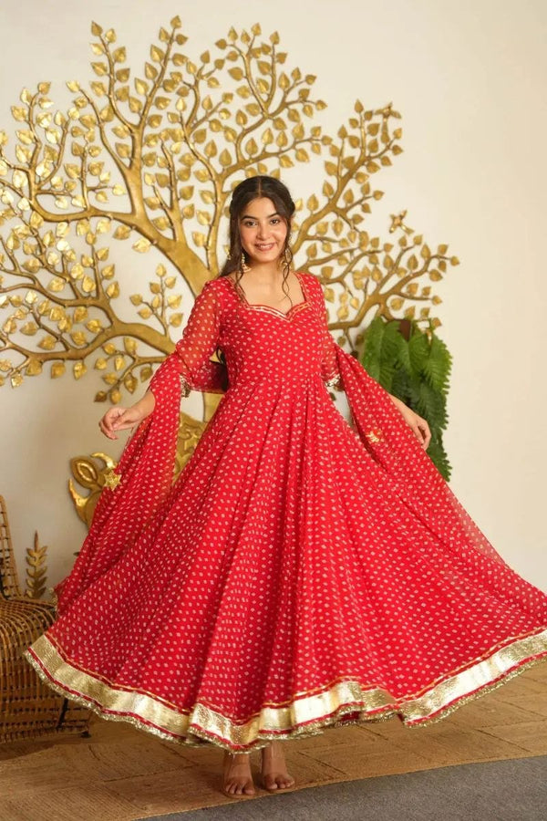 Classic Bandhani Print Geogrette Anarkali Suit Set