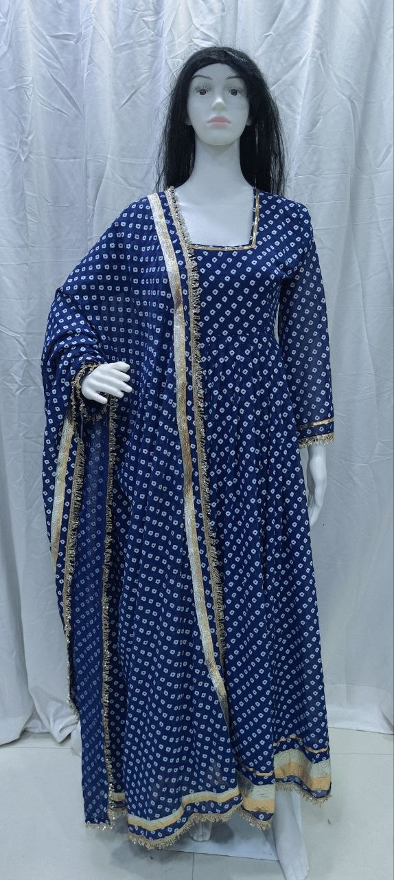 Classic Bandhani Print Geogrette Anarkali Suit Set