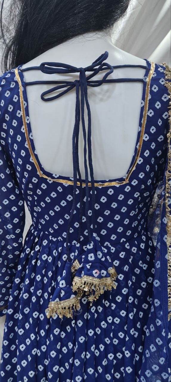 Classic Bandhani Print Geogrette Anarkali Suit Set