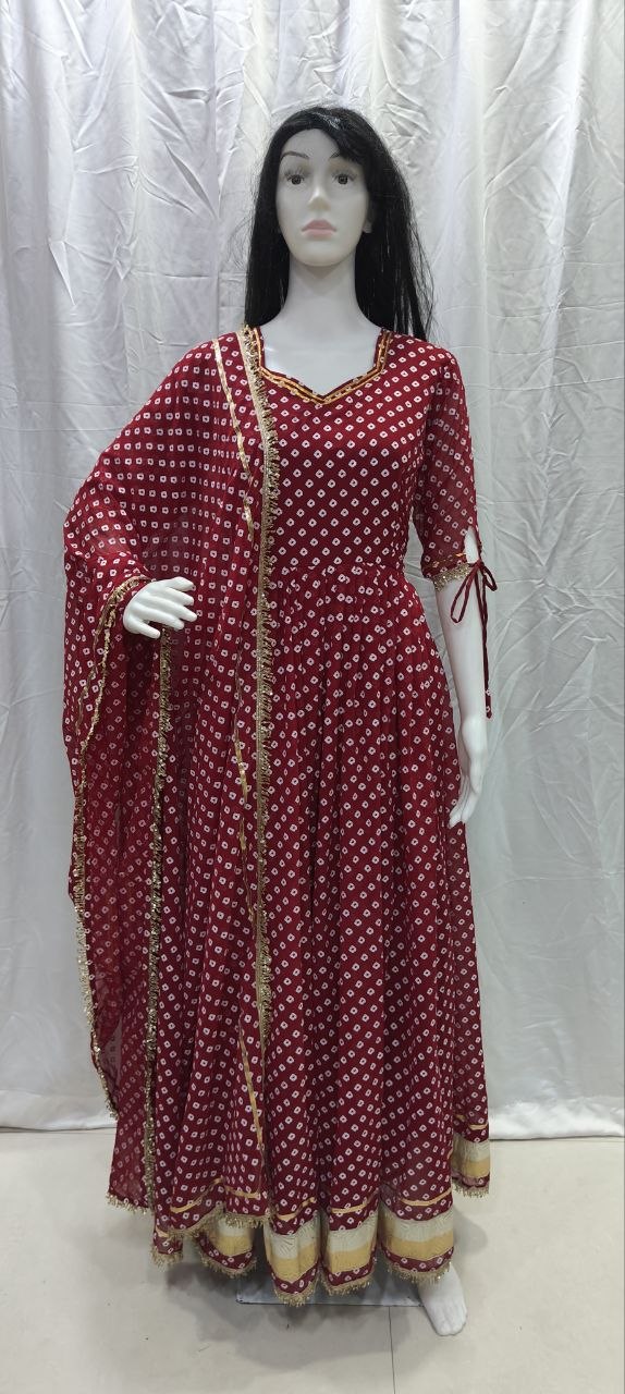 Classic Bandhani Print Geogrette Anarkali Suit Set