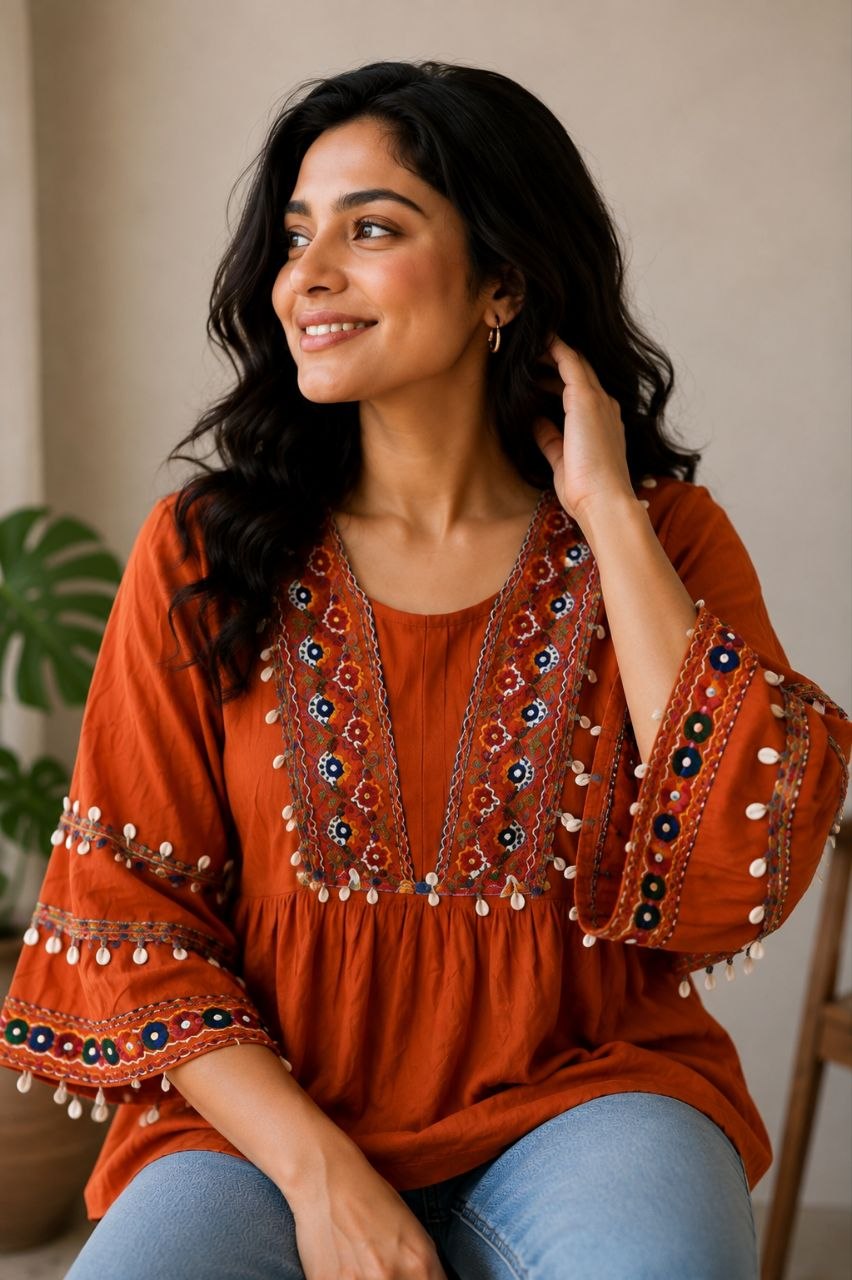 Festive Rayon Gamthi Work Top Collection